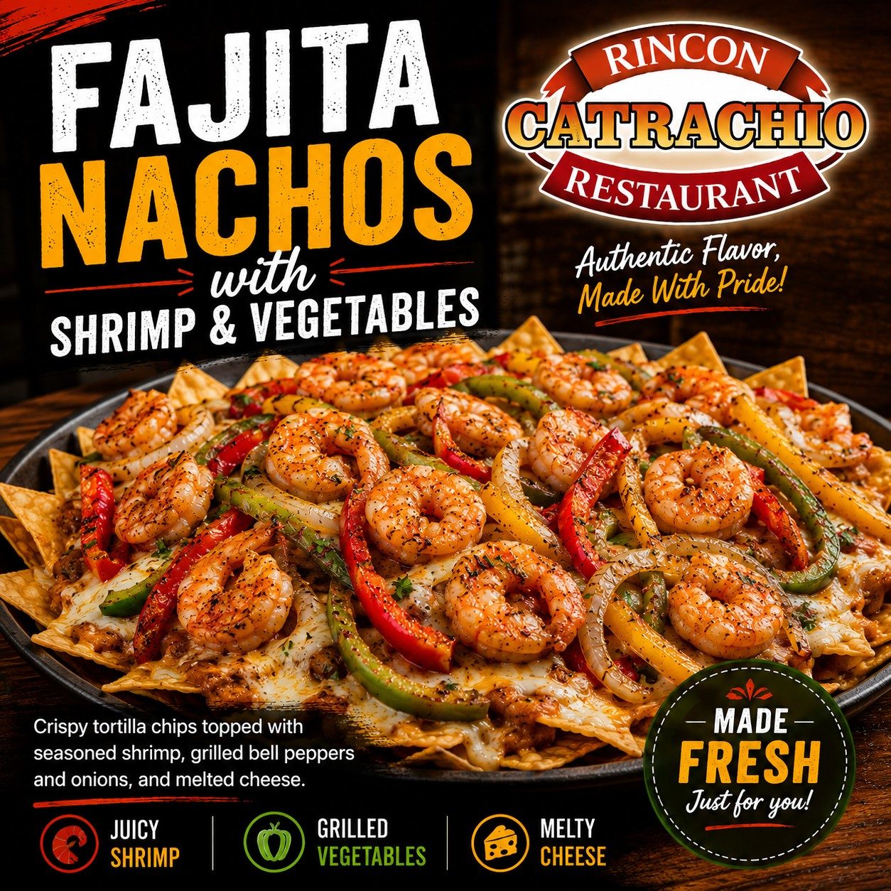 Fajita Nachos With Shrimp.